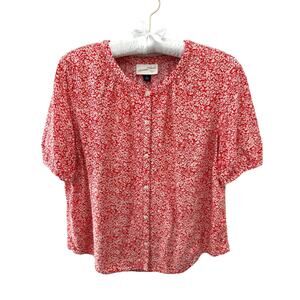 UNIVERSAL THREAD | Orange Floral Button Front Blouse Top Short Sleeve | Medium